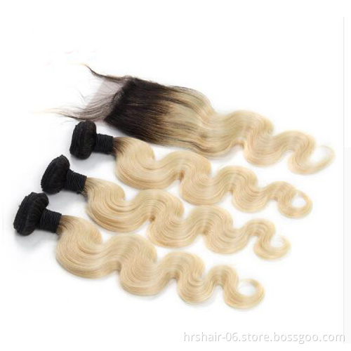 1B 613 Blonde Body Wave hair bundles Brazilian Human Hair Extension With Lace Closure